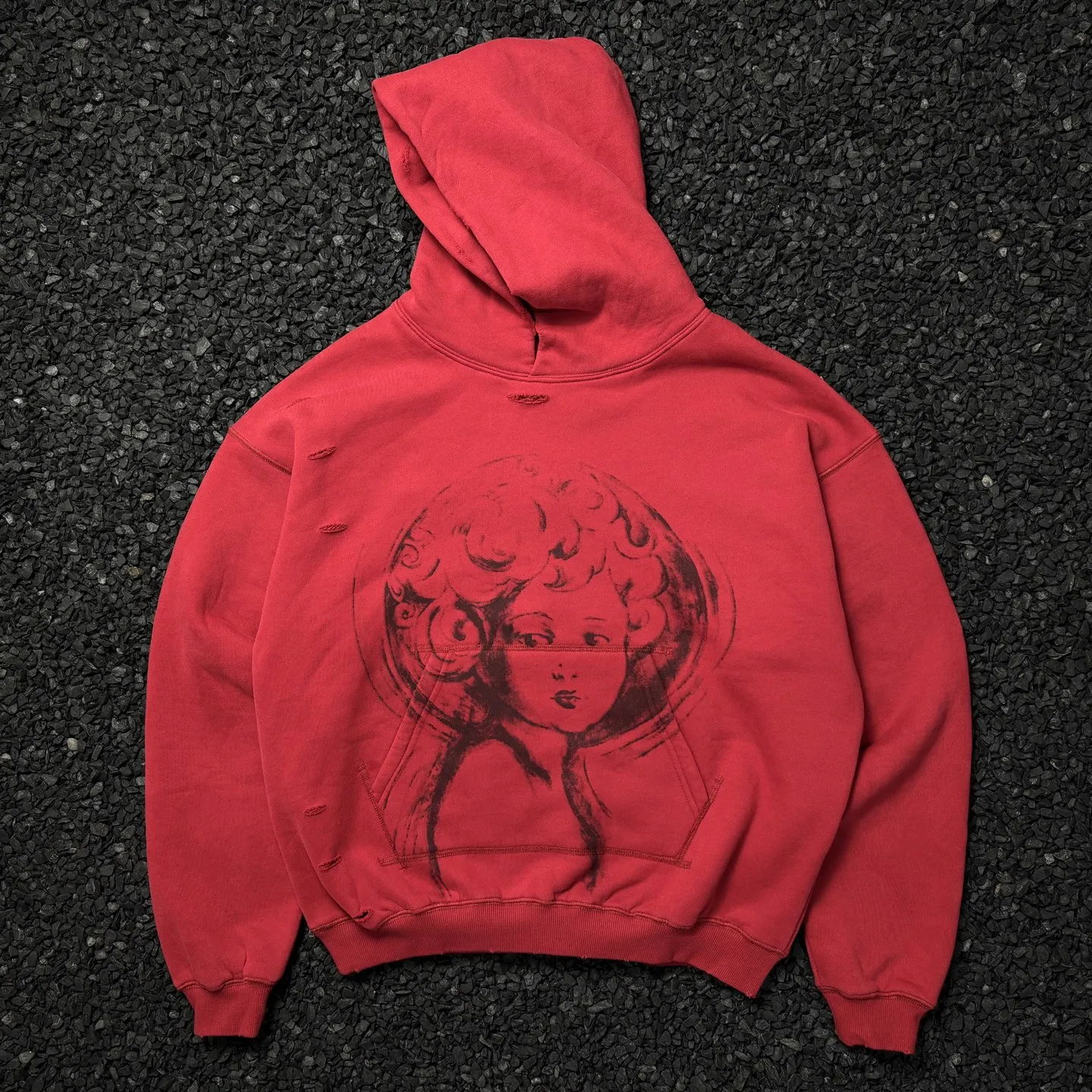 P248 # CHE-11 Saint Michael cho "Virgin Little Angel" American retro hooded sweatshirt, washed and distressed, hand-made destruction process, brushed texture, brushed fabric, three-dimensional tailoring, splicing complex stitching process, size: S M L XL